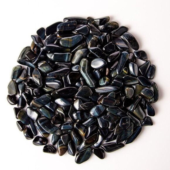 1 lb Tumbled Blue Tigers Eye Gemstone Crystals 165-215 Stones Gem Rock Specimens - Picture 1 of 3